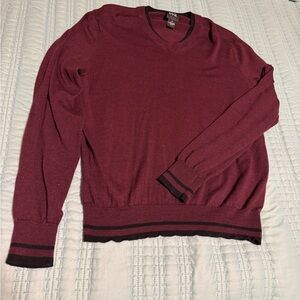 Jos. A. Bank Men's Maroon V-Neck 100% Merino Wool Sweater